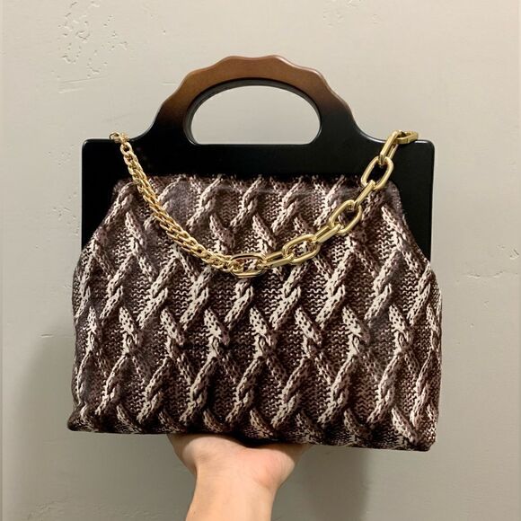 Handmade Genuine Hair-on Calf-hide Wooden Frame Top Handle Bag & 2 Strap Styles - Picture 12 of 16